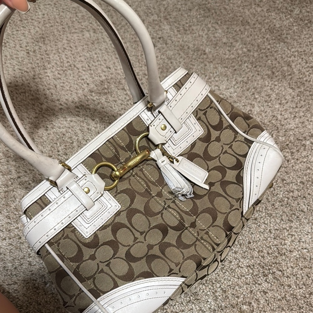 Coach Brown and White Satchel with Structured Design
